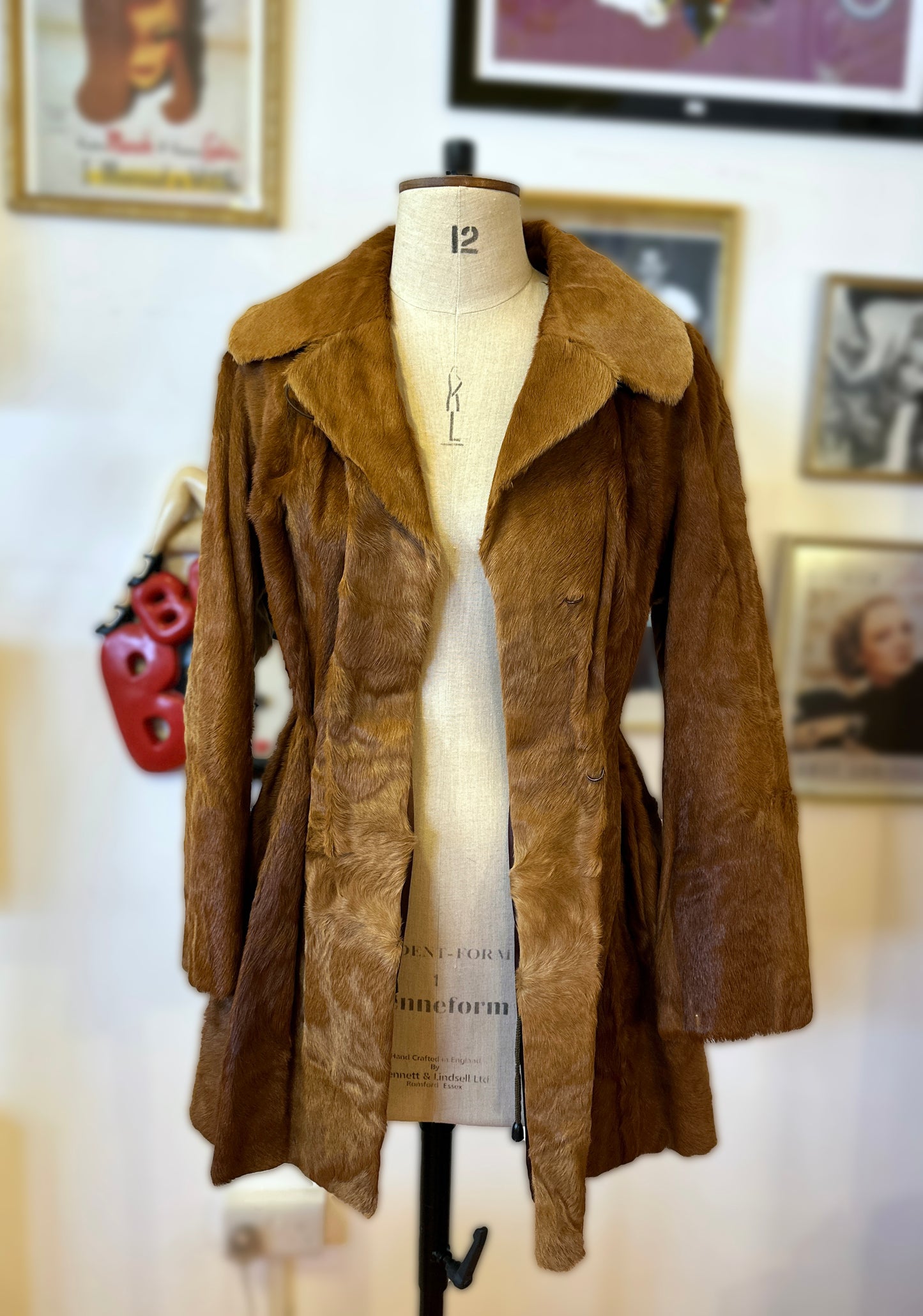 Vintage Silky Brown Fur Coat with Adjustable Waist