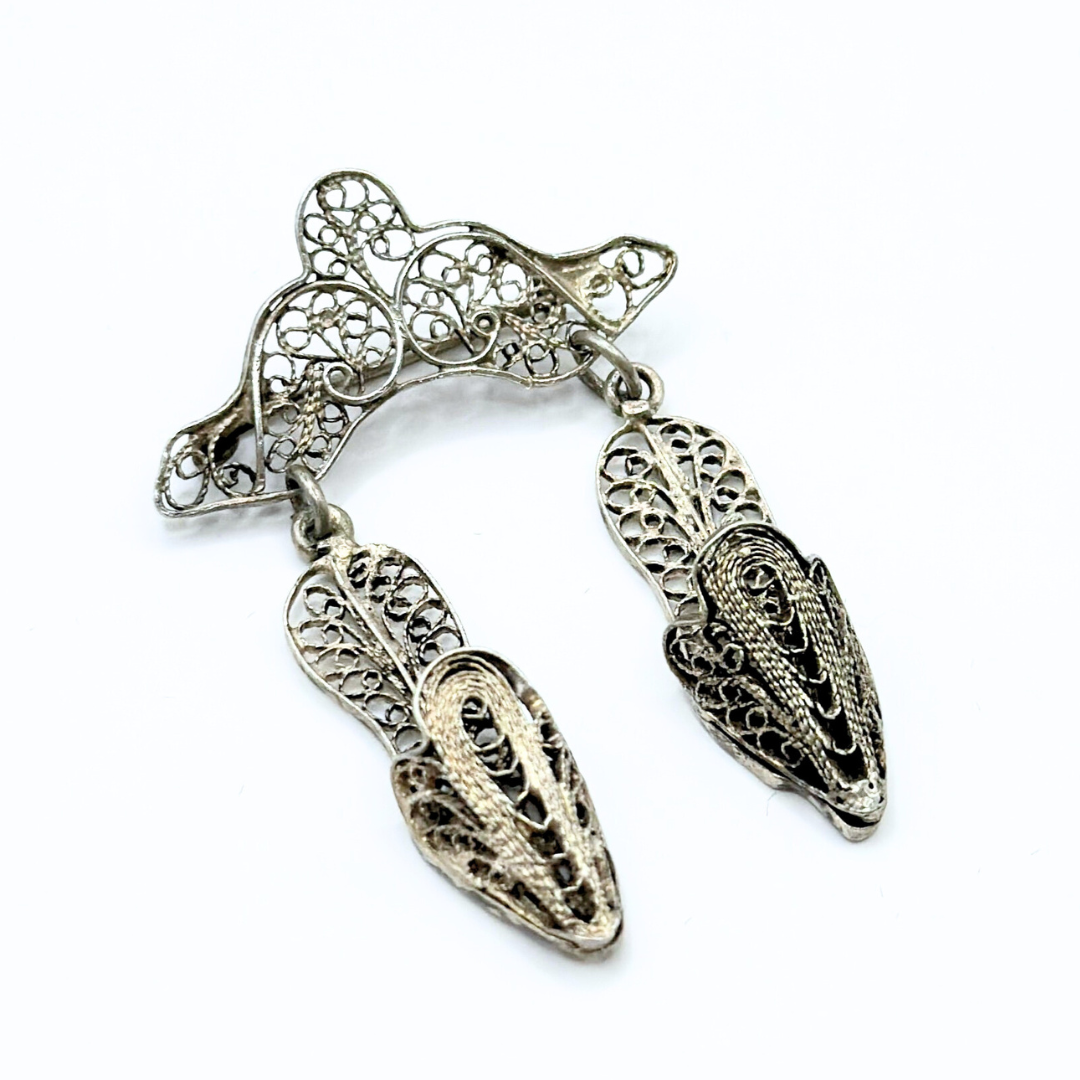 Vintage Silver Filigree Moccasins Brooch