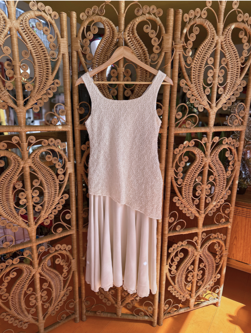 Vintage White Dress with Sparkle Overlay