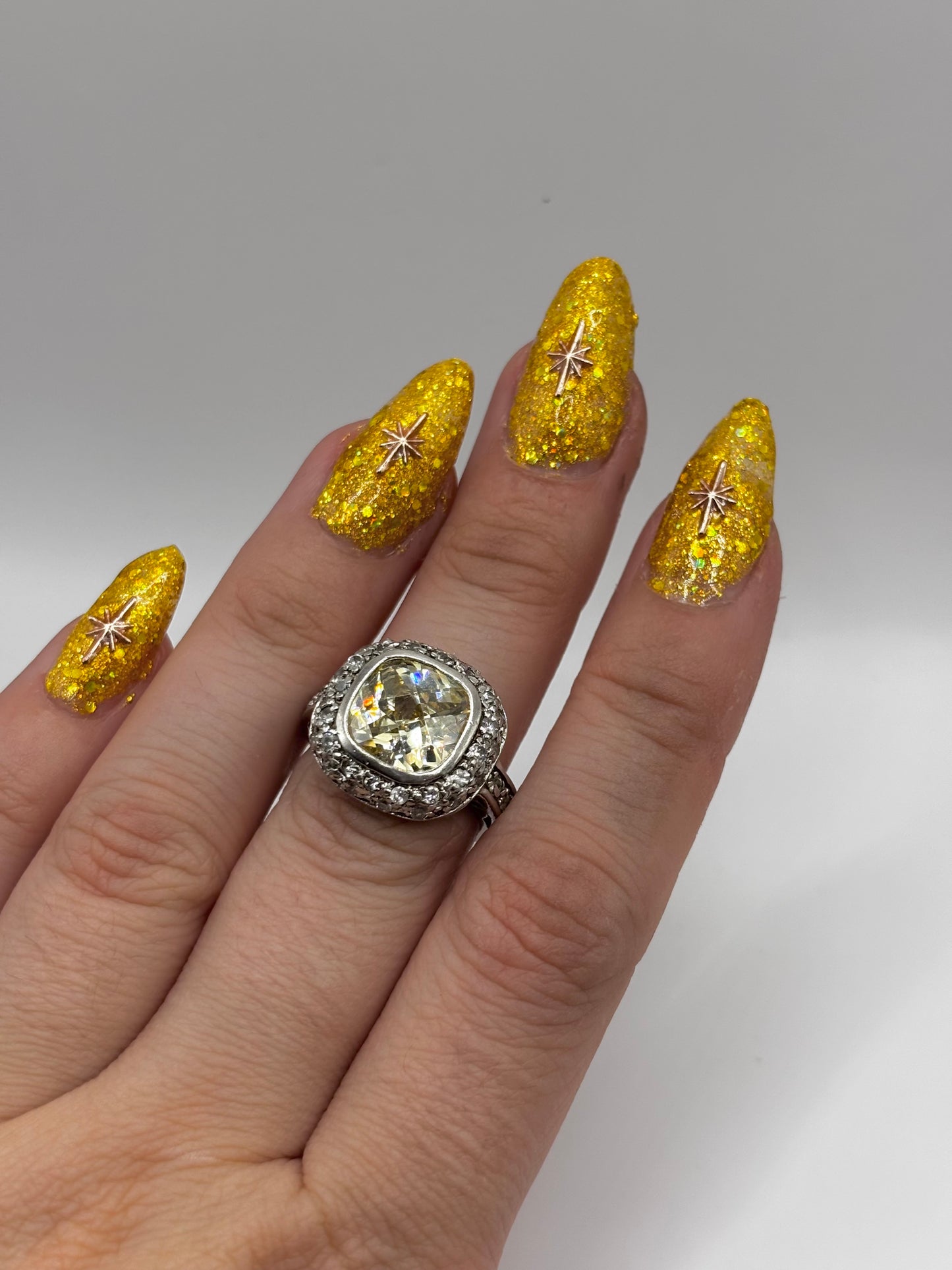 Sterling Silver Yellow Stone Cocktail Ring, Size K