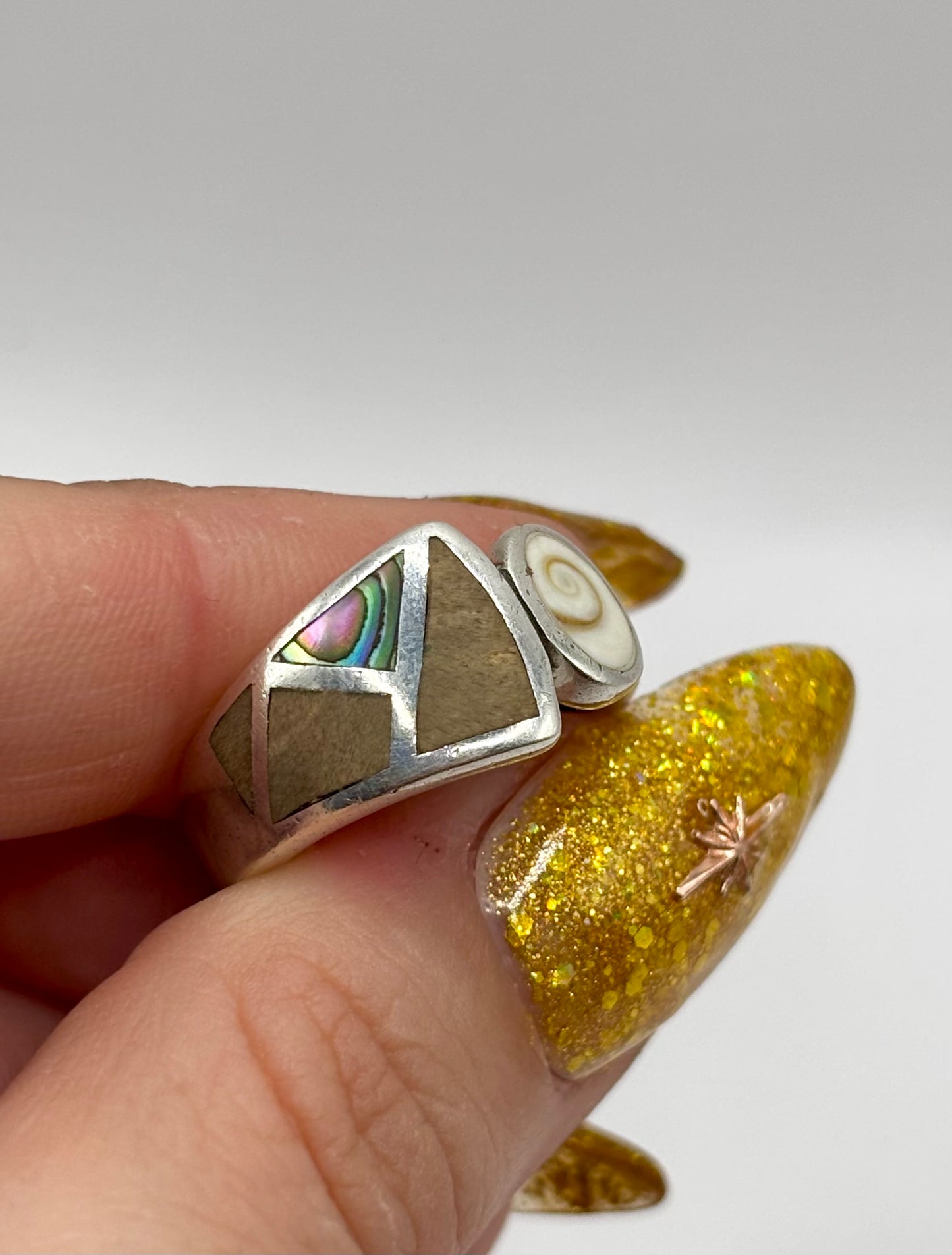 Sterling Silver Ring with Shiva and Abalone, Size M1/2