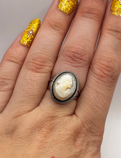 Vintage Sterling Silver Cameo Ring, Size M1/2
