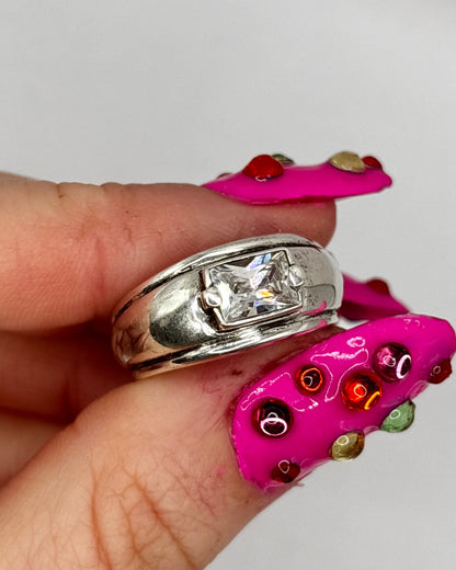 Vintage Sterling Silver Ring, with Square CZ, size O