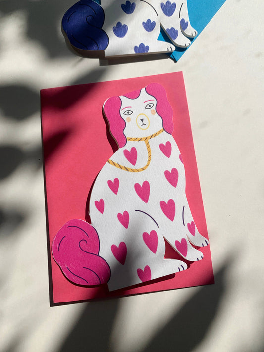 Pink Pottery Loveheart Dog Valentines Greeting Card by Kitty Kenda