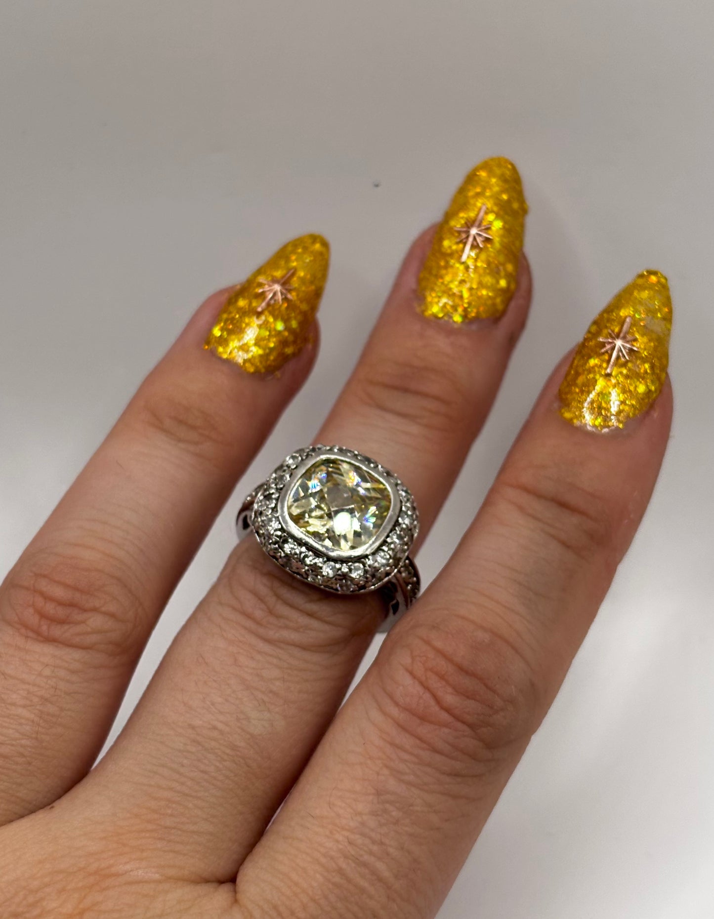 Sterling Silver Yellow Stone Cocktail Ring, Size K