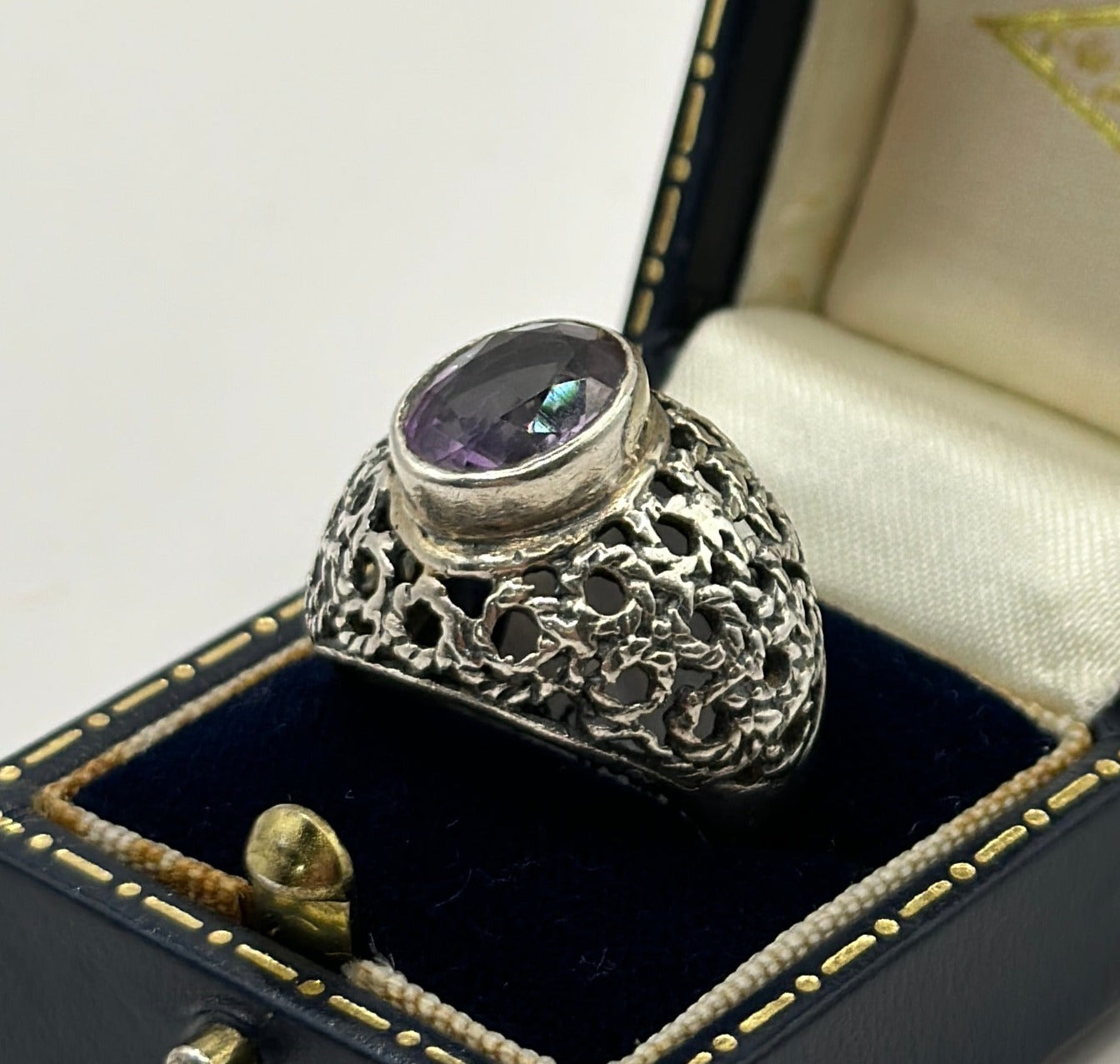 Vintage Silver Ring with Large Amethyst size M