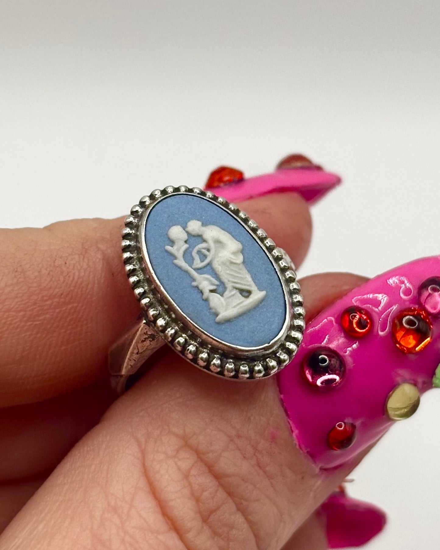 Vintage Sterling Silver Jasperware Ring by Wedgwood, size K1/2