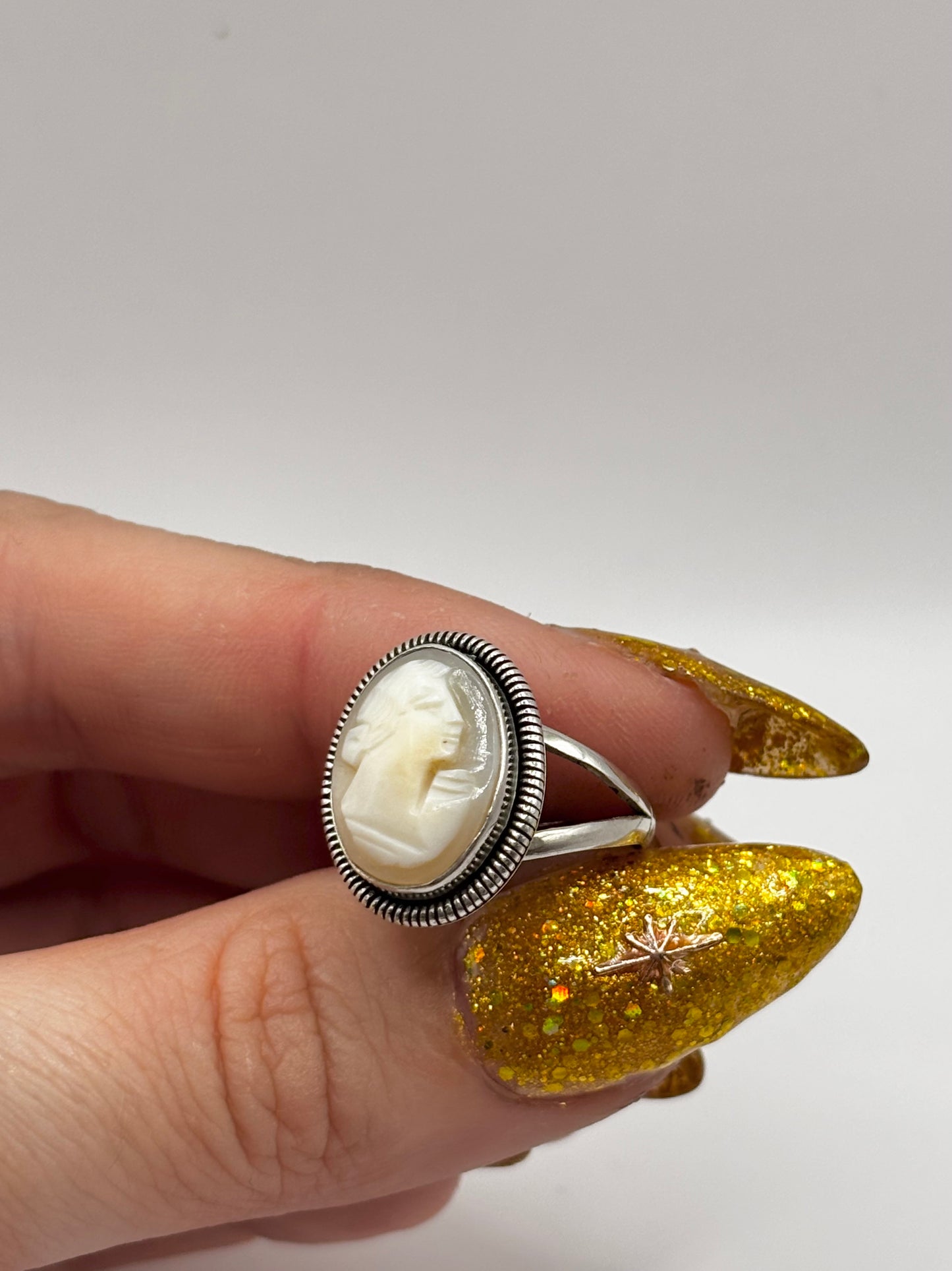 Vintage Sterling Silver Cameo Ring, Size M1/2