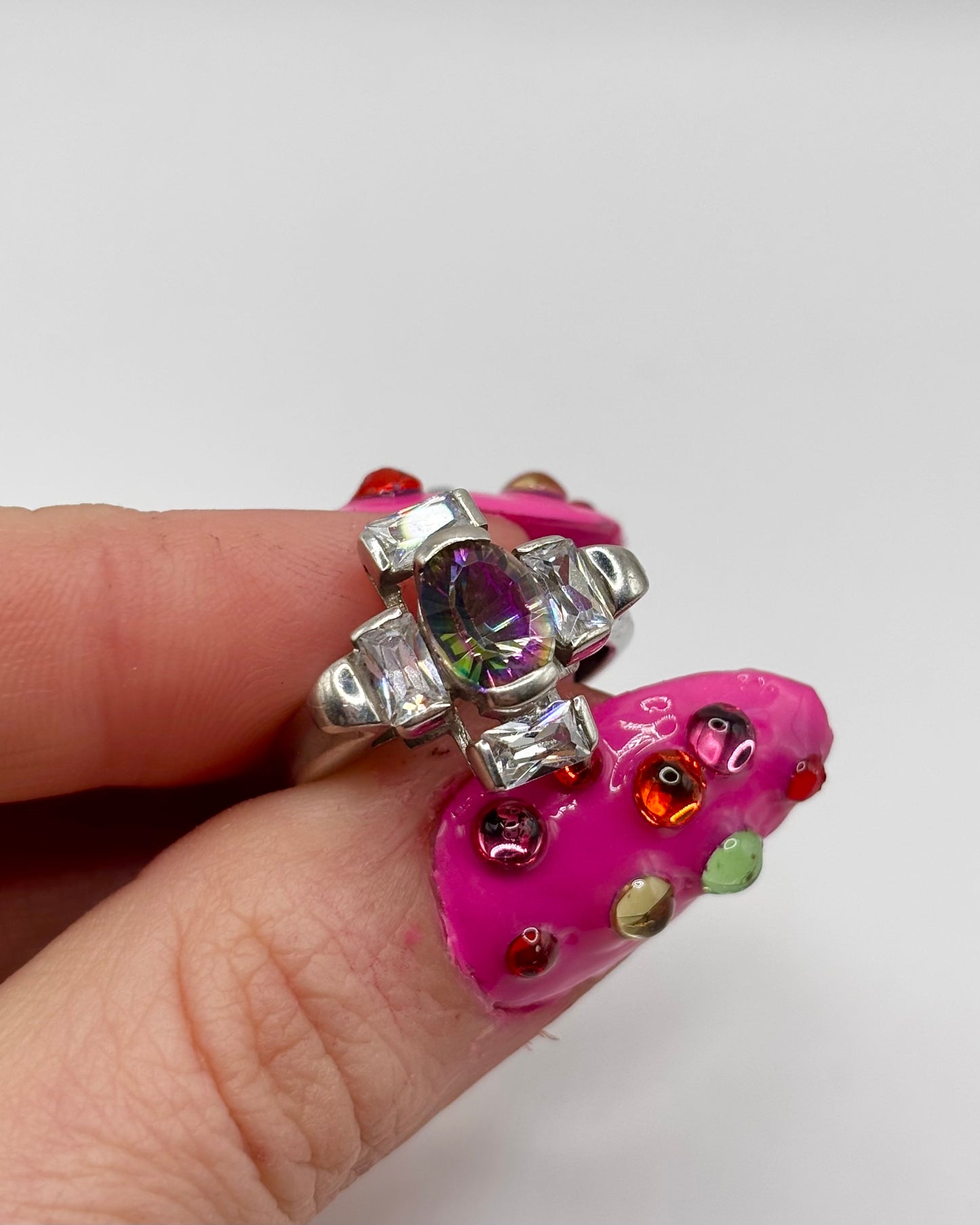 Vintage Sterling Silver Ring with Mystic Topaz, size N