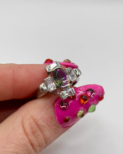 Vintage Sterling Silver Ring with Mystic Topaz, size N