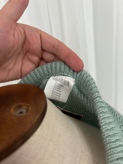 Sage Green Cable Knit Jumper with Pearl and Ribbon Details, UK 12/14