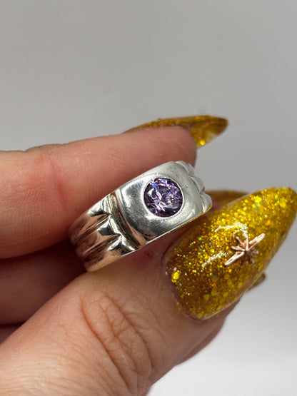 Sterling Silver Chunky Ring with Purple Stone, Size M1/2