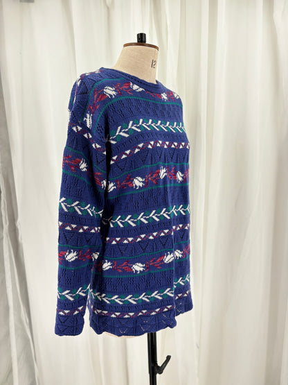 Vintage 90s Patterned Knit Jumper in Blue Purple