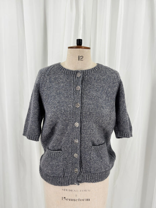 Vintage Grey Short Sleeved Knit Cardigan