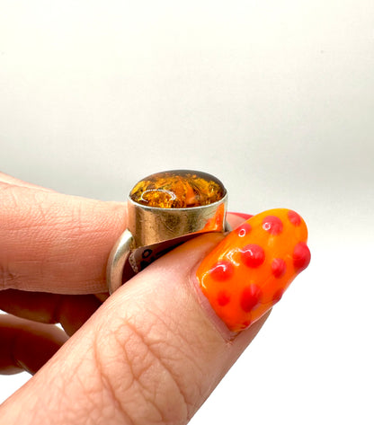 Vintage 925 Silver Ring with Amber, UK M1/2