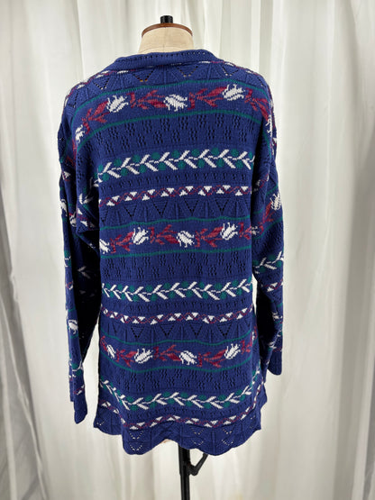 Vintage 90s Patterned Knit Jumper in Blue Purple