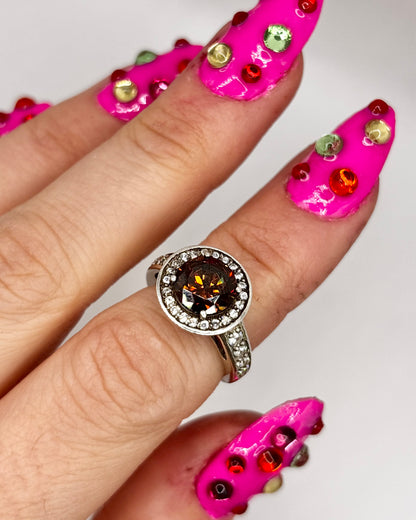 Vintage Sterling Silver Halo Ring with Orange Stone, size I1/2
