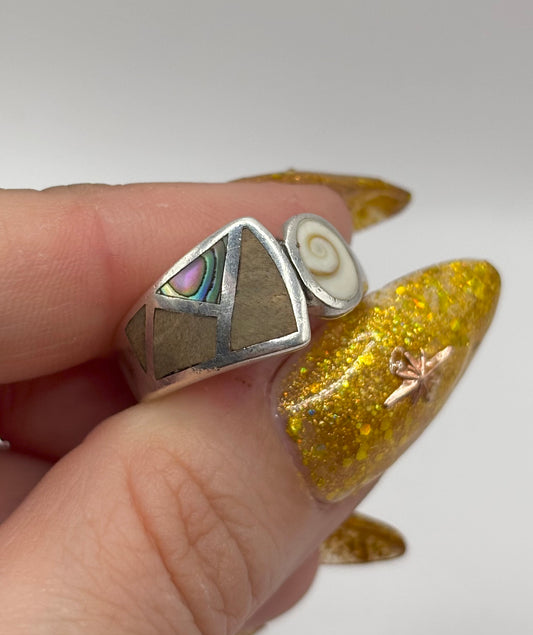 Sterling Silver Ring with Shiva and Abalone, Size M1/2