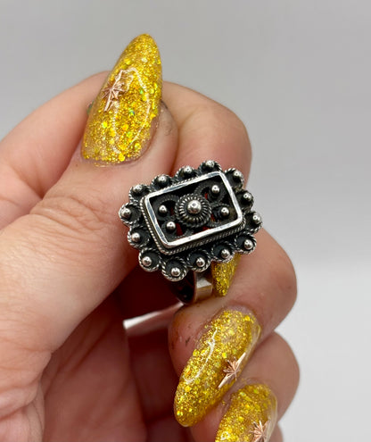 Vintage Sterling Silver Filigree Ring, Adjustable