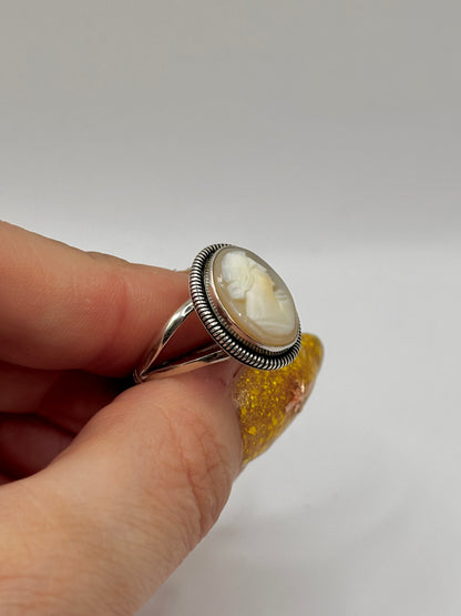 Vintage Sterling Silver Cameo Ring, Size M1/2
