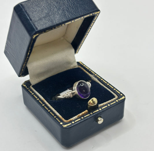 Vintage Sterling Silver Ring with Amethyst, UK Size L1/2