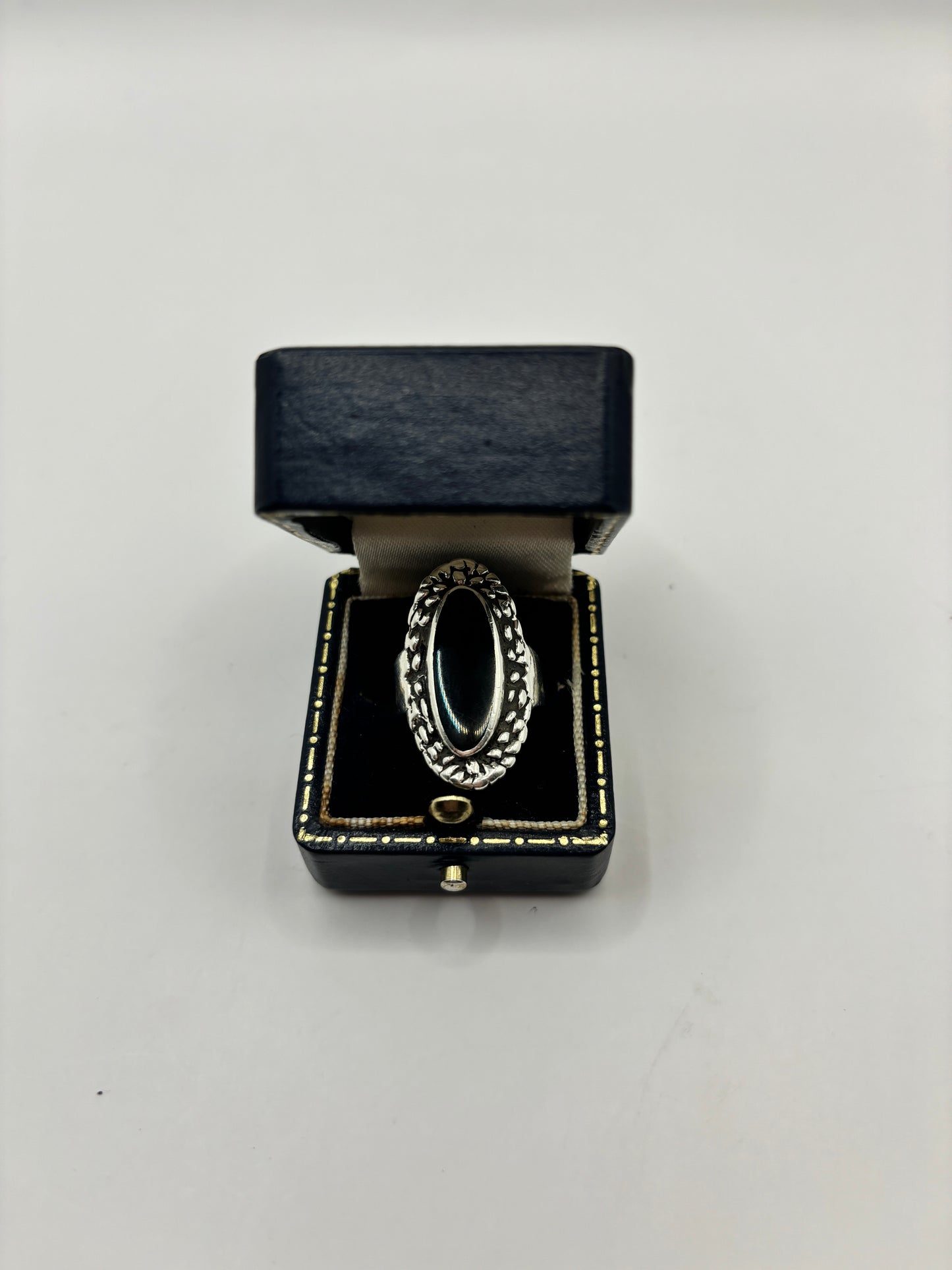 Vintage Sterling Silver Chunky Onyx Ring, UK Size K1/2