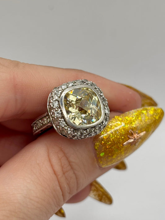 Sterling Silver Yellow Stone Cocktail Ring, Size K