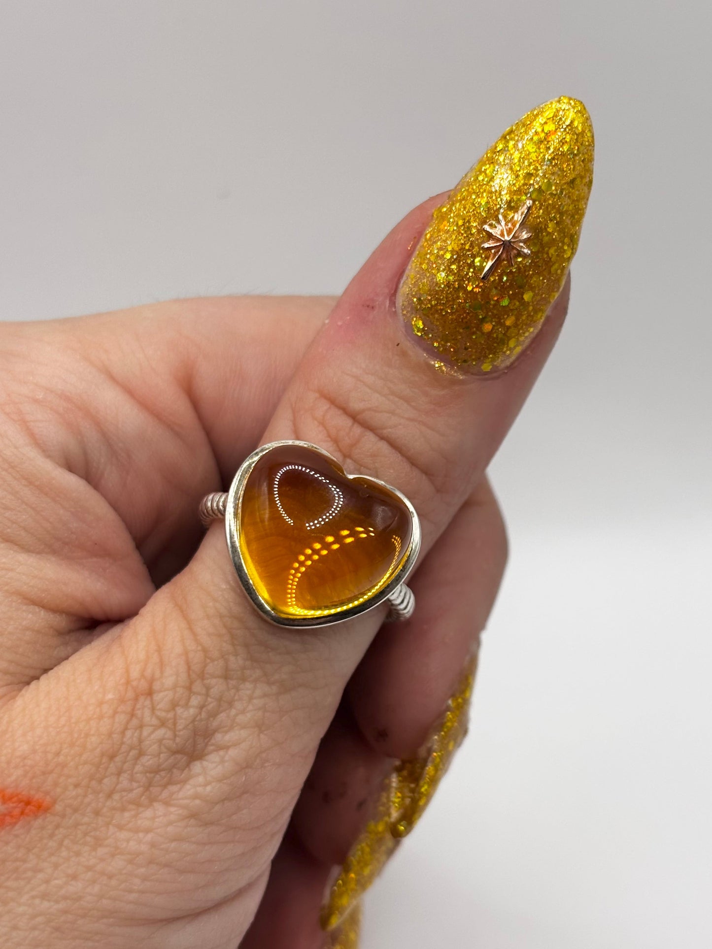 Sterling Silver Bubble Heart Stone Ring, Size P1/2