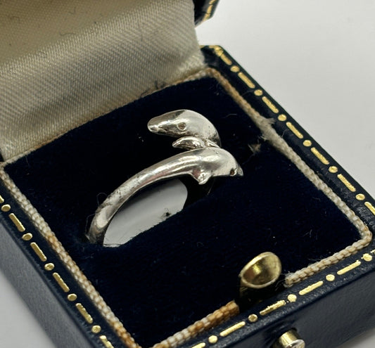 Vintage Sterling Silver Ring, UK Size M, Dolphin ring