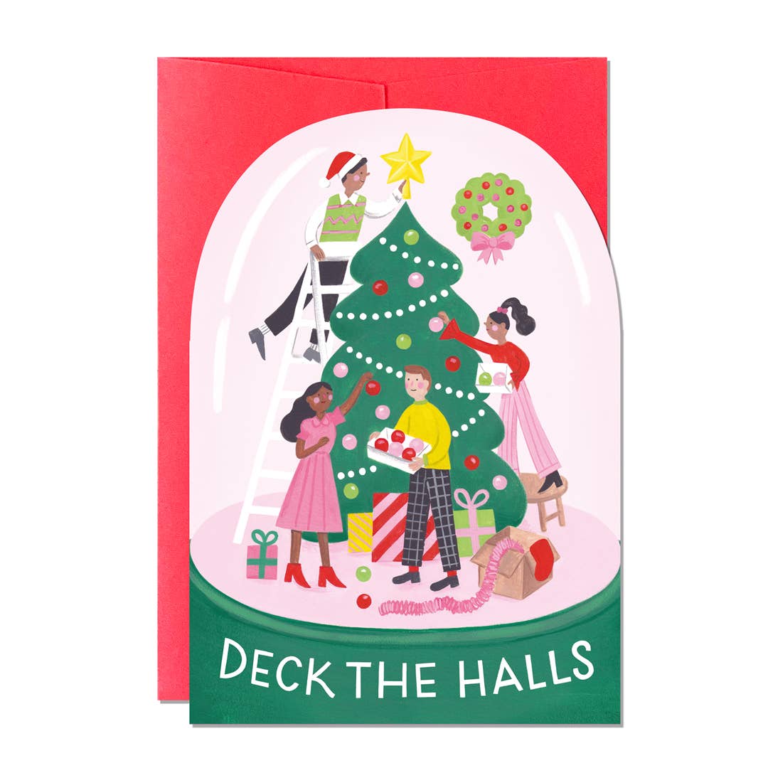 Deck The Halls Snowglobe Christmas Card by Jacqui Lee & Ricicle Cards
