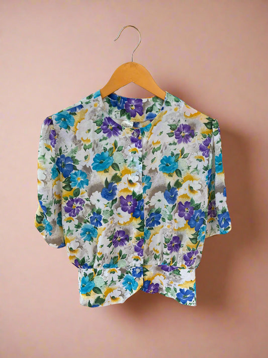 80s Floral Short Sleeve Blouse