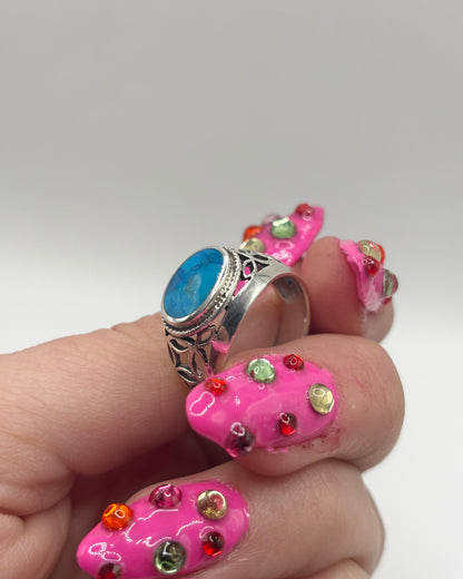 Vintage Sterling Silver Turquoise Ring, size N