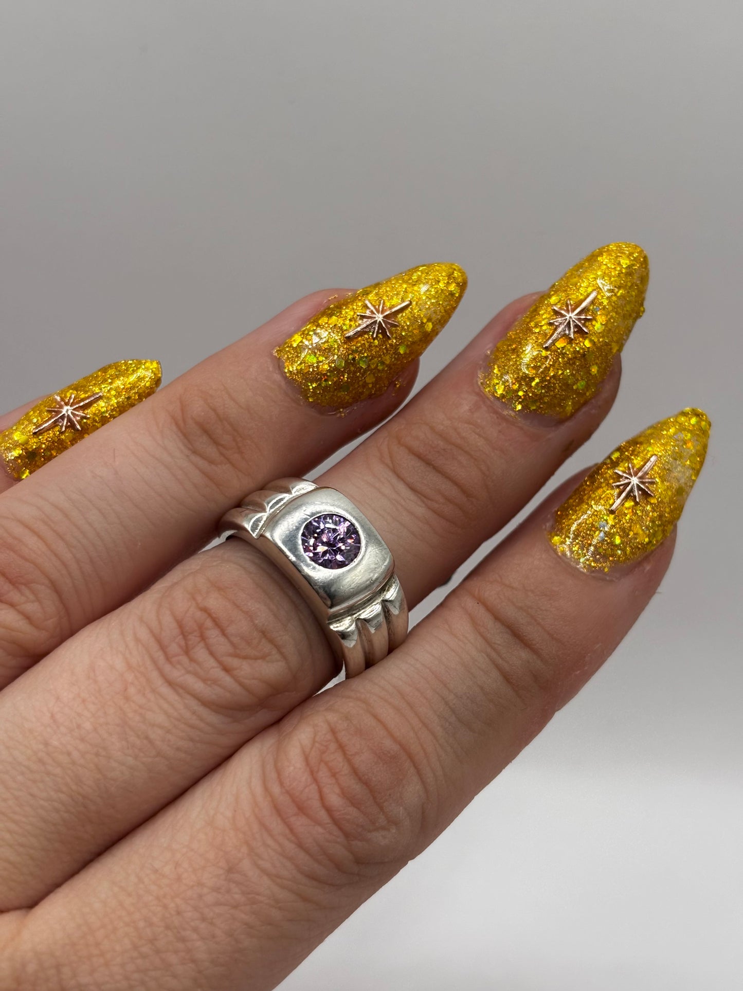 Sterling Silver Chunky Ring with Purple Stone, Size M1/2