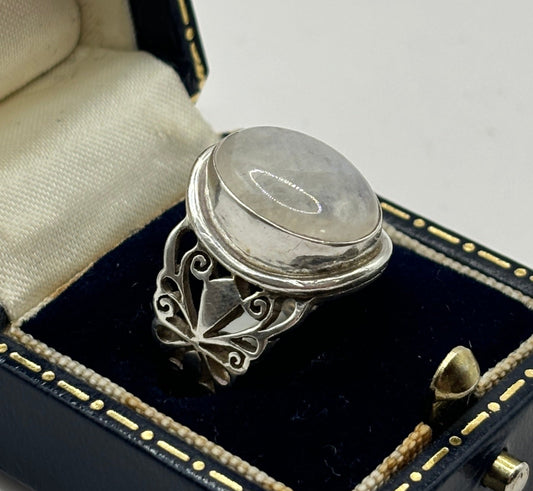 =Vintage Sterling Silver Ring with Moonstone, Size H