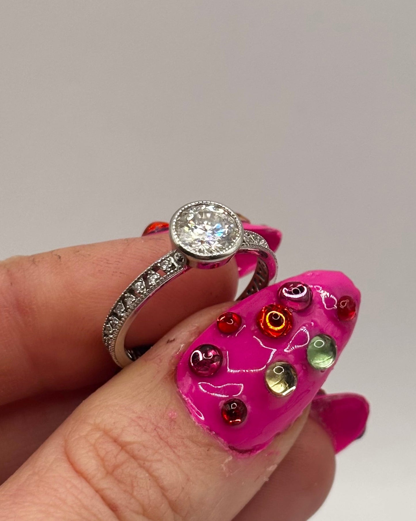 Vintage Sterling Silver Solitaire Cocktail Ring, size O