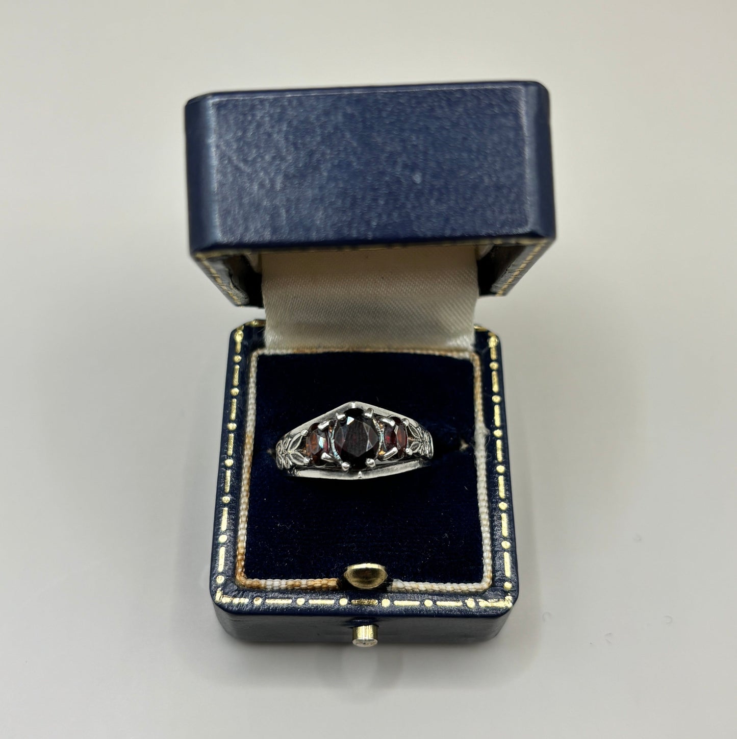 Vintage Sterling Silver Ring with Garnets, UK Size O