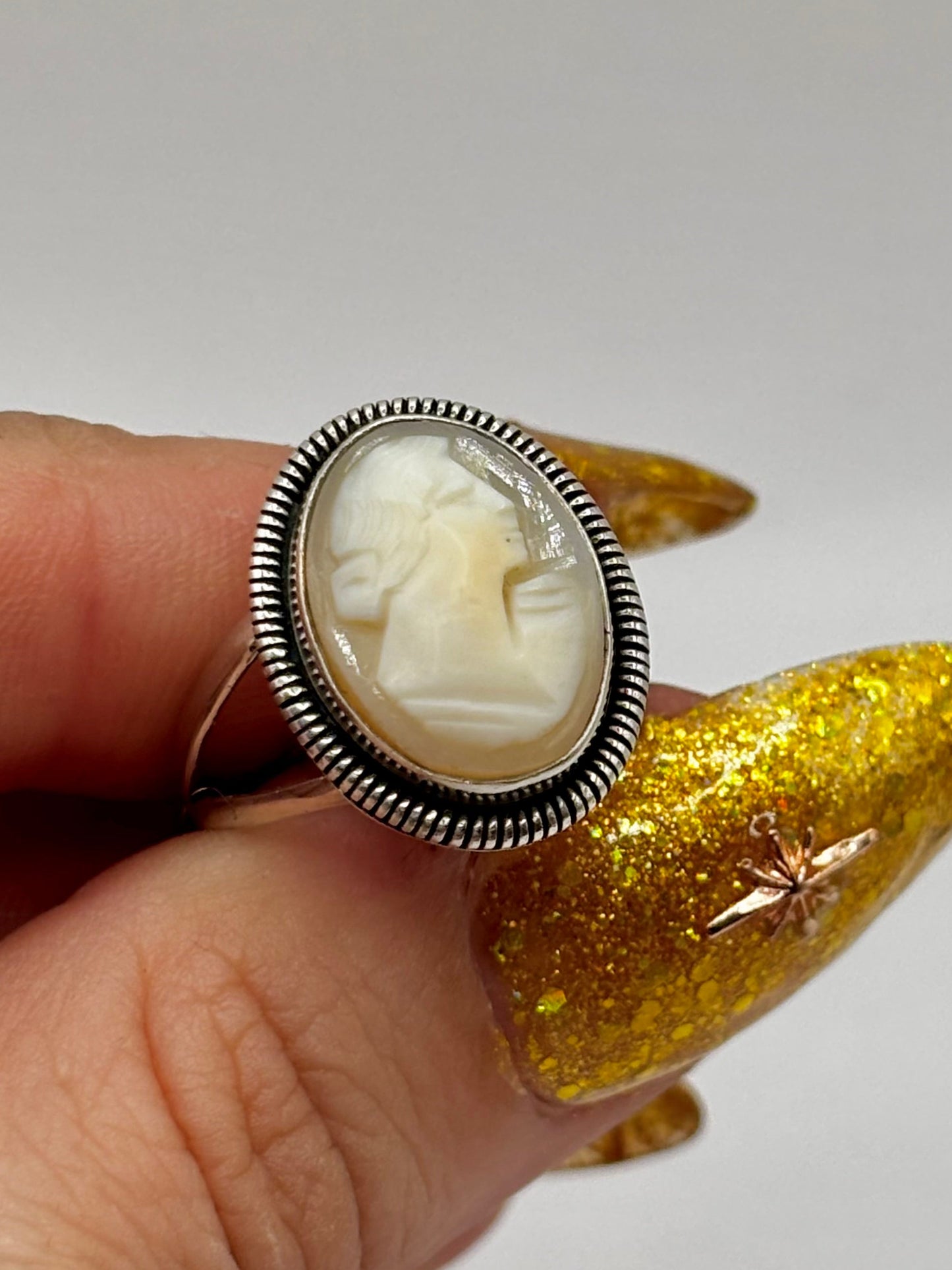 Vintage Sterling Silver Cameo Ring, Size M1/2