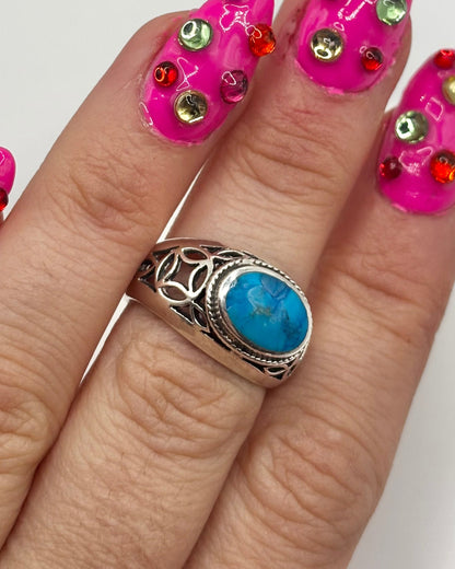 Vintage Sterling Silver Turquoise Ring, size N
