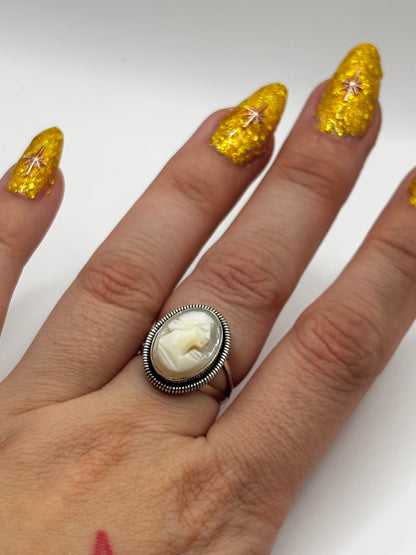Vintage Sterling Silver Cameo Ring, Size M1/2