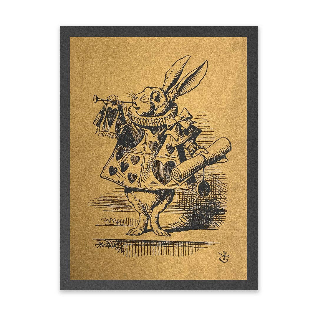 Wonderland White Rabbit Fanfair Risograph Print by Ohh Deer