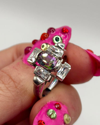 Vintage Sterling Silver Ring with Mystic Topaz, size N