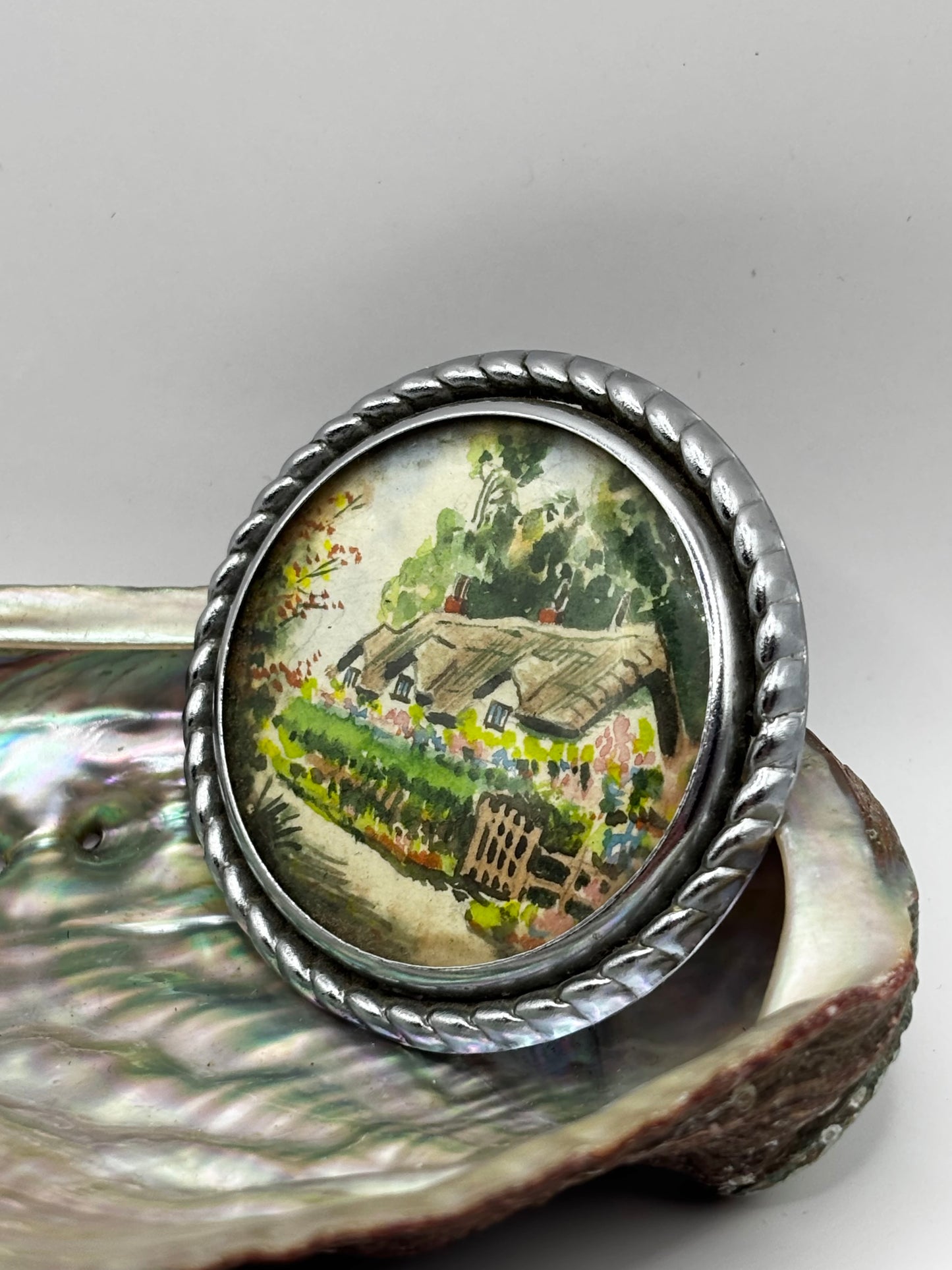 1940s Hand-painted Brooch / Cottage