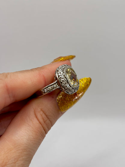 Sterling Silver Yellow Stone Cocktail Ring, Size K
