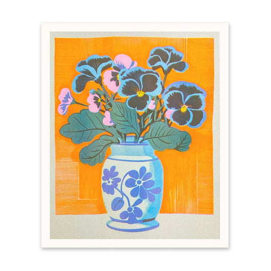 'Pansies in a Vase' Risograph Print by Ohh Deer