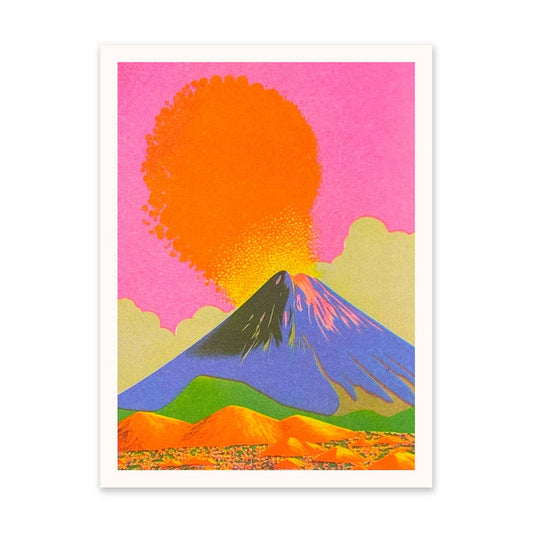 Neon Volcano Risograph Print by Ohh Deer