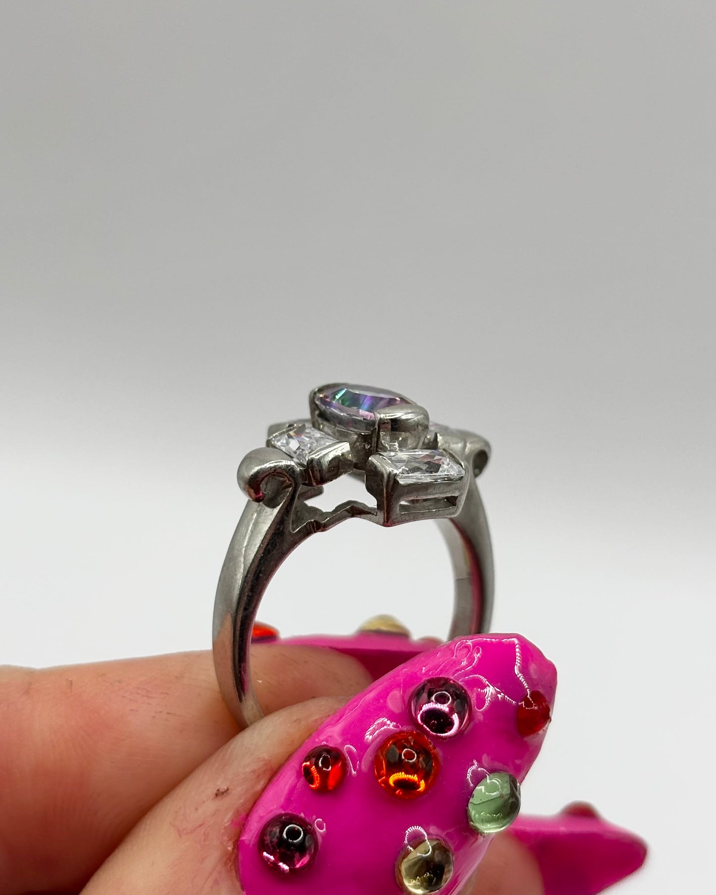 Vintage Sterling Silver Ring with Mystic Topaz, size N