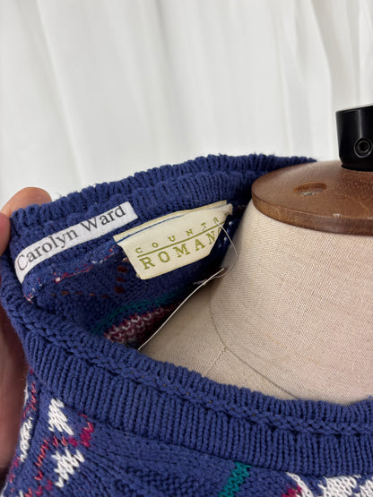 Vintage 90s Patterned Knit Jumper in Blue Purple
