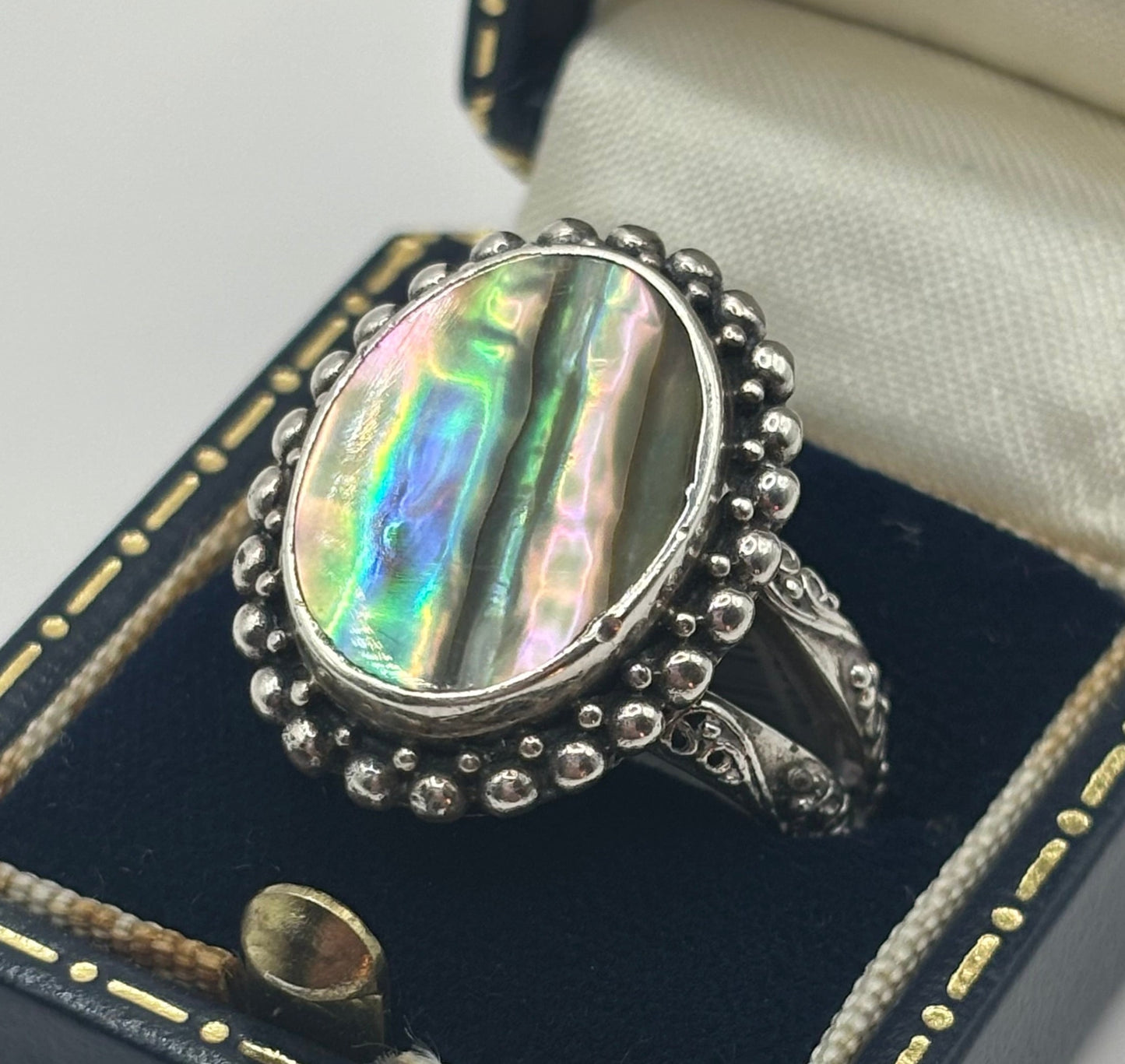 Vintage 925 Silver Ring Abalone Shell size O
