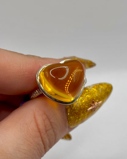 Sterling Silver Bubble Heart Stone Ring, Size P1/2