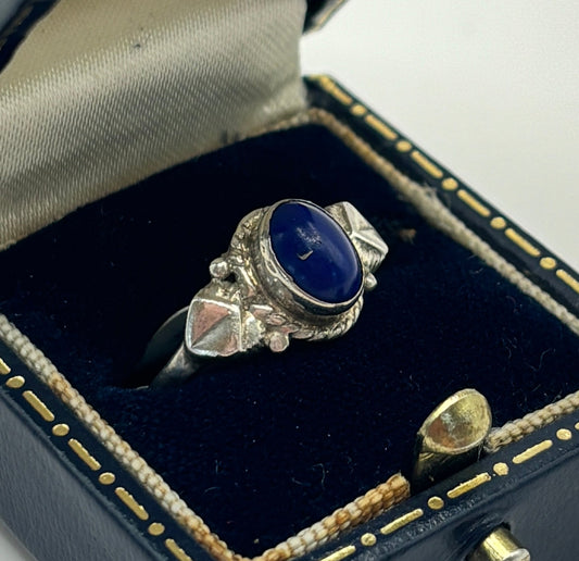 Vintage Sterling Silver Ring with Blue Stone, UK Size J1/2